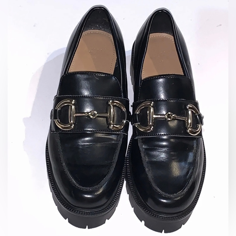 H&M Black Patent Black Lug Sole Loafers Womens US 8 EU 39